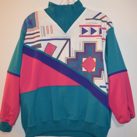 BLAST(R) Petites 1/4 Neck Zip Colorful Geometric Shapes Prints Sweater M/M - Picture 6 of 6